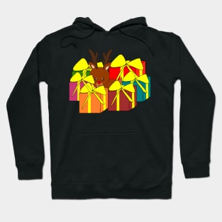 Cute reindeer hiding behind Christmas gifts Hoodie